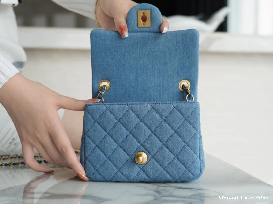 Hyper Peter Crush Pearl CHANEL Flap Mini Blue Denim Quilted 0707